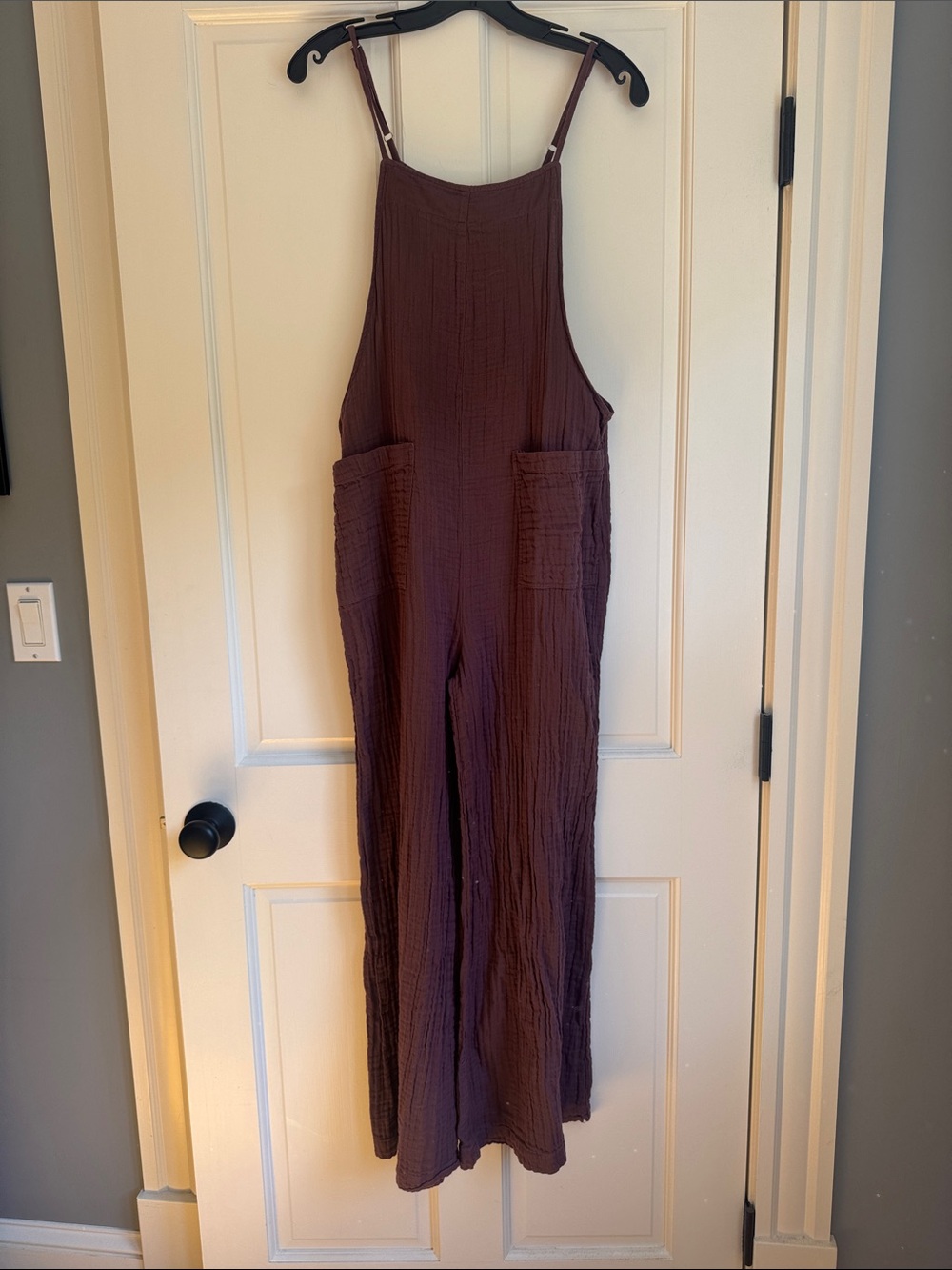 Lotus and Luna Women’s Plum/Brown Wide-Leg Cotton Gauze Jumpsuit